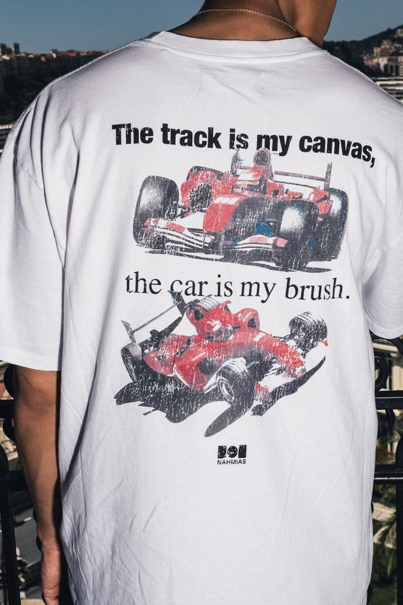 NAHMIAS Hits the Racetrack for the Monaco Grand Prix formula one 1 f1 capsule collection lookbook release price t shirt graphic hoodie price hotel hours dates address miracle academy lewis hamilton yacht club car