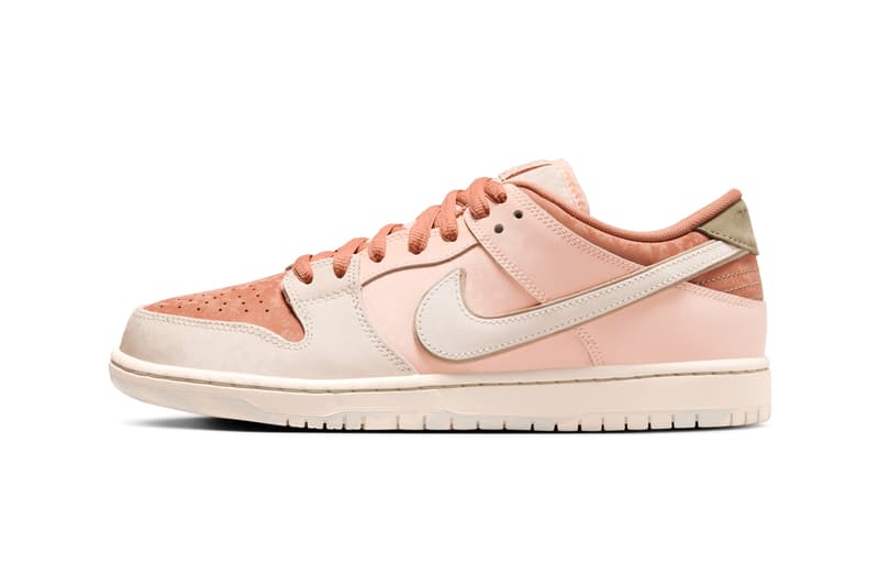 First Look at the Nike SB Dunk Low "Trocadéro Gardens" Amber Brown/Guava Ice-Crimson Tint-Hemp-Neutral Olive-Pale Ivory FV5926-200 release info paris olympics