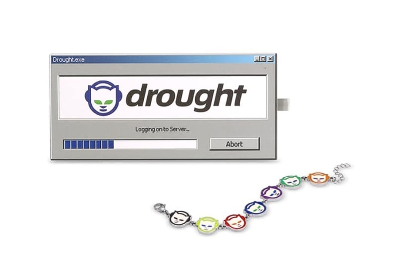 Drought x Napster Deliver Nostalgic Capsule collab link price release drop price jake new york city knife music platform candle design fashion instagram came up in the webstore site website playstation play station video game internet peer to peer digital playlist burn cd candle bracelet internet explorer logo cat bag mesenger 