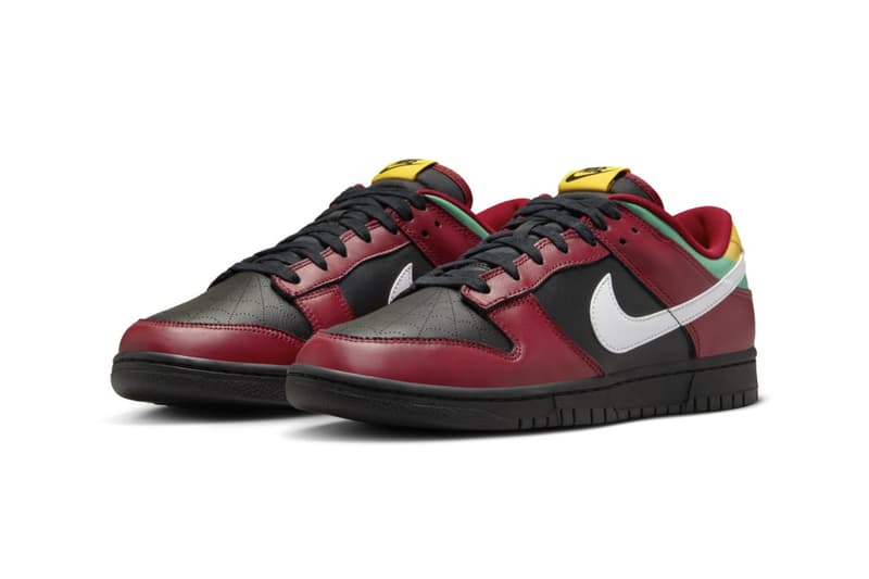 Official Look at Nike Dunk Low "Bike Tattoos" FZ3057-001 Black/White-Gym Red-University Gold-Atomic Teal release info swoosh