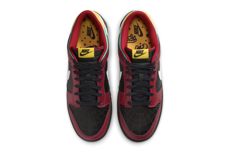 Official Look at Nike Dunk Low "Bike Tattoos" FZ3057-001 Black/White-Gym Red-University Gold-Atomic Teal release info swoosh