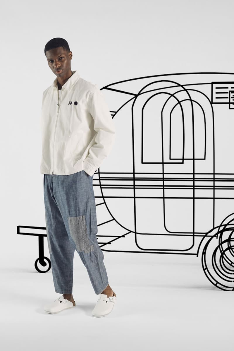 Universal Works Opens Its "Hotel Deluxe" Lookbook for the Summer capsule collection uk london across the pond nottingham link collection capsule drop release price print pattern hoodie oxford shirt button fabric suit jacket shorts pants apparel fashion staycation vacation bahamas Bridlington