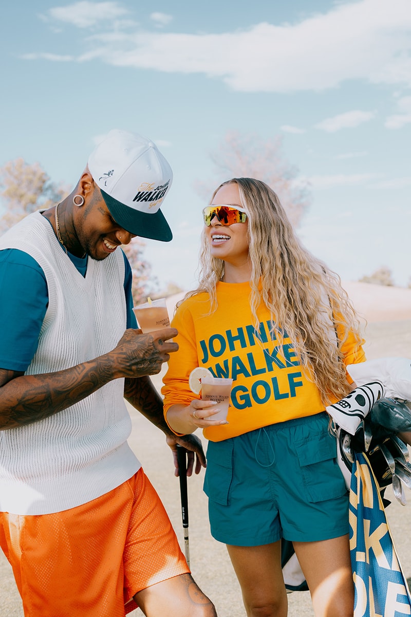 devereux golf johnnie walker collection collaboration tee shirt towel hat blue yellow logo graphic whisky