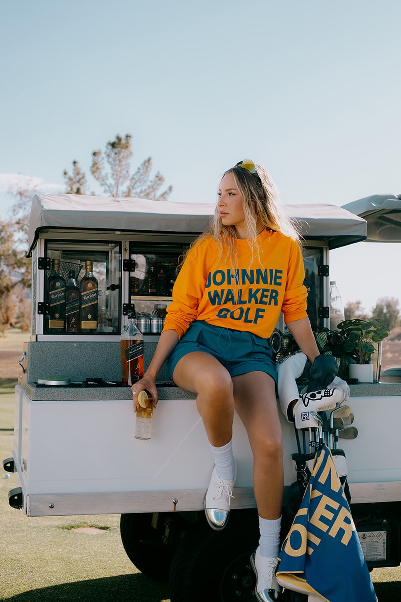 devereux golf johnnie walker collection collaboration tee shirt towel hat blue yellow logo graphic whisky