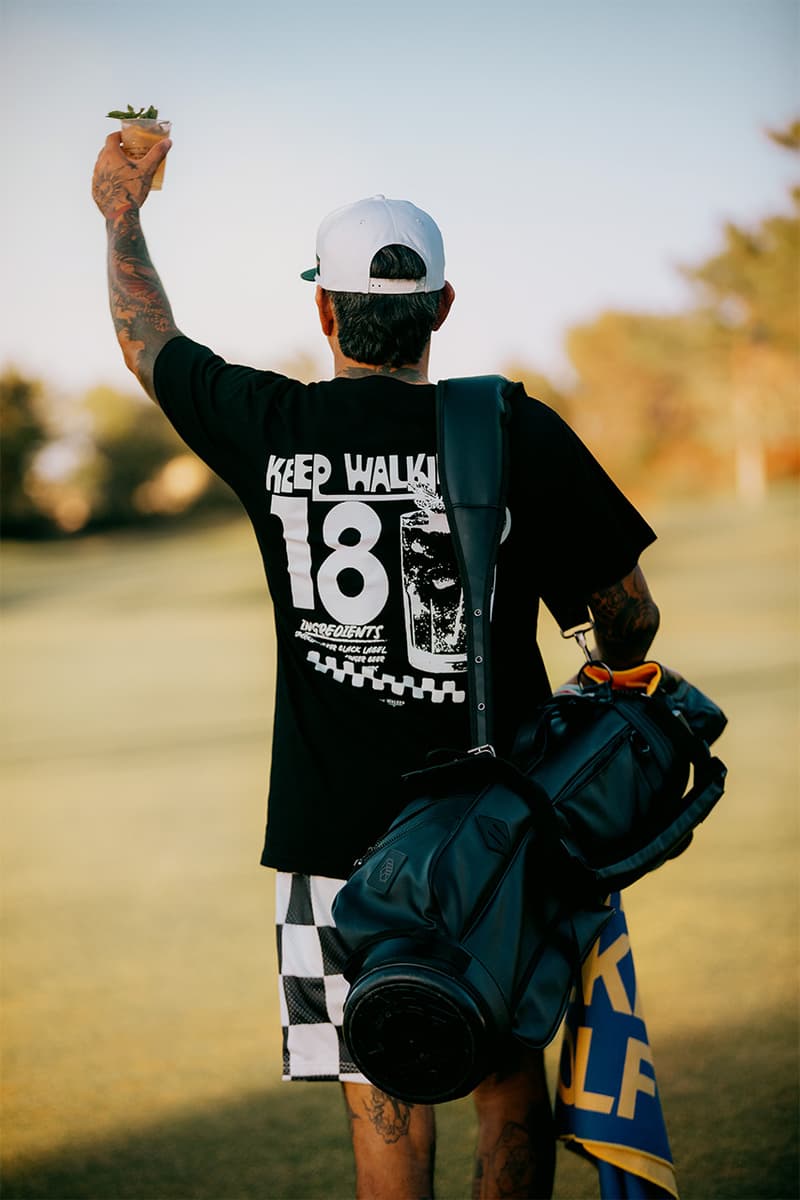 devereux golf johnnie walker collection collaboration tee shirt towel hat blue yellow logo graphic whisky