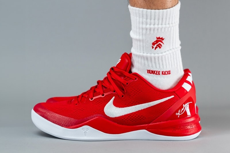 On-Feet Look at the Nike Kobe 8 Protro "University Red" fall 2024 release info kobe bryant basketball shoes swoosh black mamba vanessa bryant yankeekicks