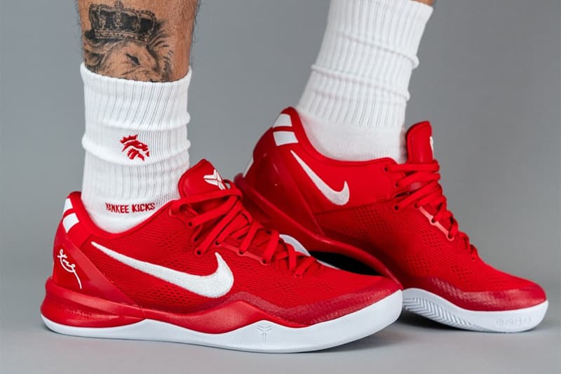 On-Feet Look at the Nike Kobe 8 Protro "University Red" fall 2024 release info kobe bryant basketball shoes swoosh black mamba vanessa bryant yankeekicks