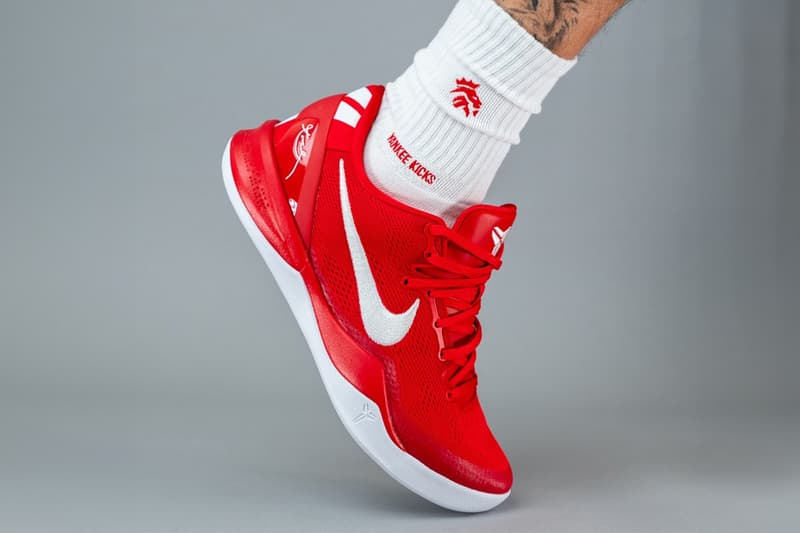 On-Feet Look at the Nike Kobe 8 Protro "University Red" fall 2024 release info kobe bryant basketball shoes swoosh black mamba vanessa bryant yankeekicks