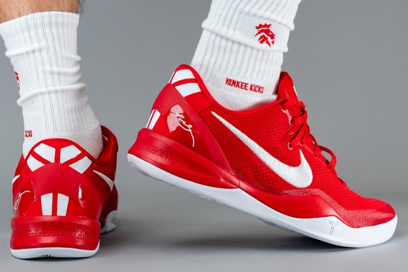 On-Feet Look at the Nike Kobe 8 Protro "University Red" fall 2024 release info kobe bryant basketball shoes swoosh black mamba vanessa bryant yankeekicks