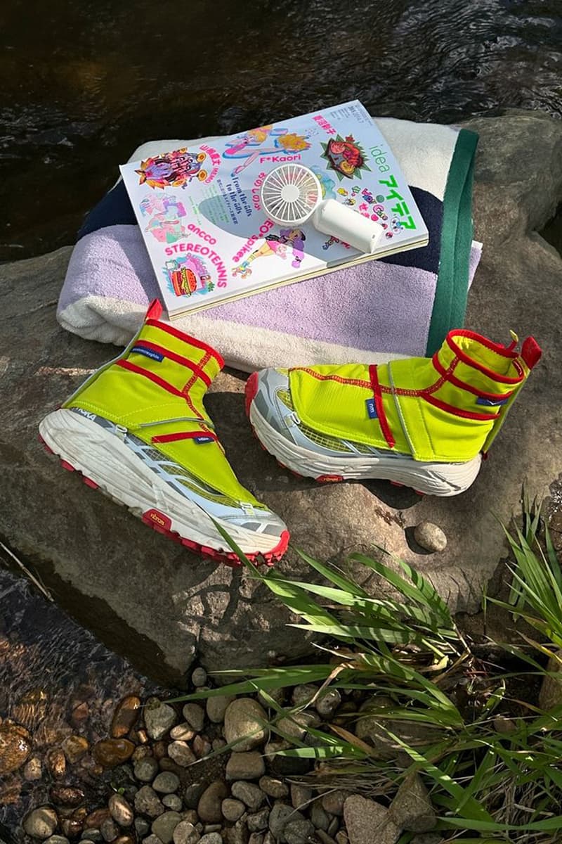 Nicole McLaughlin Neon Yellow HOKA Mafate THREE2 collaboration gaiter adjustable trail sneaker second rendition model preview 