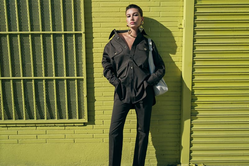 Hailey Bieber Stars in Latest Saint Laurent Summer 2024 Campaign anthony vaccarello gray sorenti pregnant baby justin bieber pantsuit pregnancy