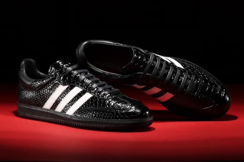 Adidas Originals Dresses Its Made in Italy Samba in Snakeskin Leather three stripes SUPCOL/FTWWHT/TMVIRE ie9120 june 2024 summer snakeskin pattern all black