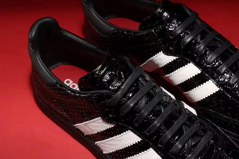 Adidas Originals Dresses Its Made in Italy Samba in Snakeskin Leather three stripes SUPCOL/FTWWHT/TMVIRE ie9120 june 2024 summer snakeskin pattern all black