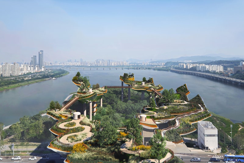 Heatherwick Studio Seoul Nodeul Island design proposal project won korean government plans photos preview greenery plants skywalk