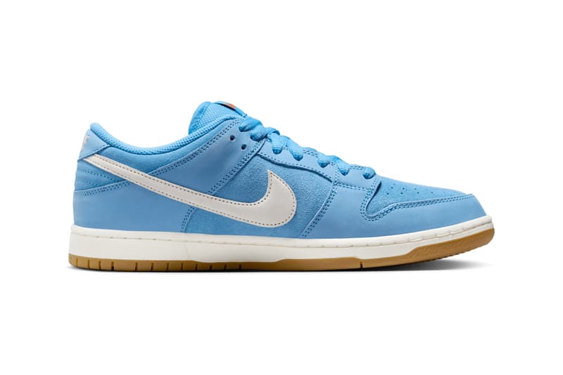 First Look at the Nike SB Dunk Low ISO "University Blue" University Blue/Sail-Psychic Blue-Gum Light Brown-Safety Orange spring 2025 FJ1674-401 swoosh low top 