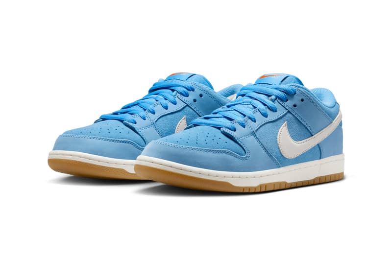 First Look at the Nike SB Dunk Low ISO "University Blue" University Blue/Sail-Psychic Blue-Gum Light Brown-Safety Orange spring 2025 FJ1674-401 swoosh low top 