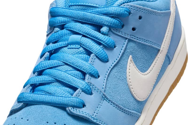 First Look at the Nike SB Dunk Low ISO "University Blue" University Blue/Sail-Psychic Blue-Gum Light Brown-Safety Orange spring 2025 FJ1674-401 swoosh low top 