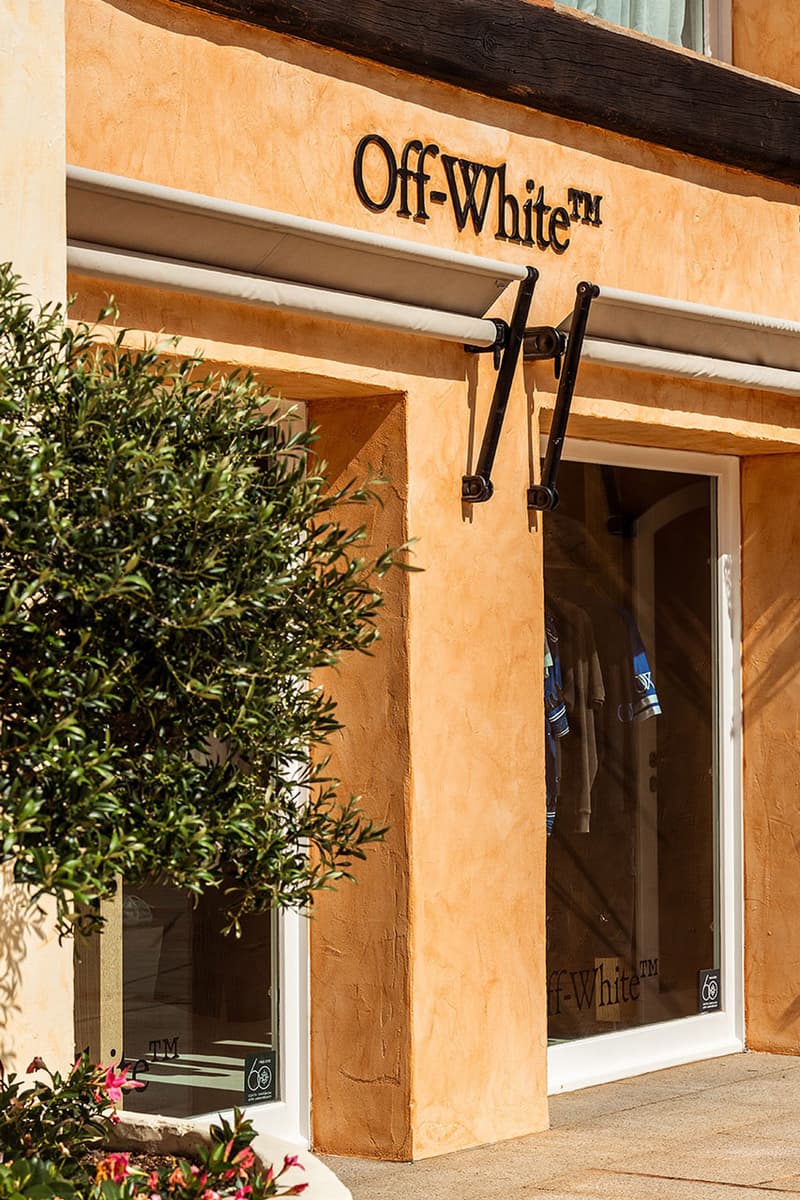 Off-White™ Opens Boutique in Porto Cervo italy hours store link pop up release collection fashion caspule sneaker be right back italian sardinia resort summer imprint design luxury lvmh pop up temporary hours address location Promenade du Port