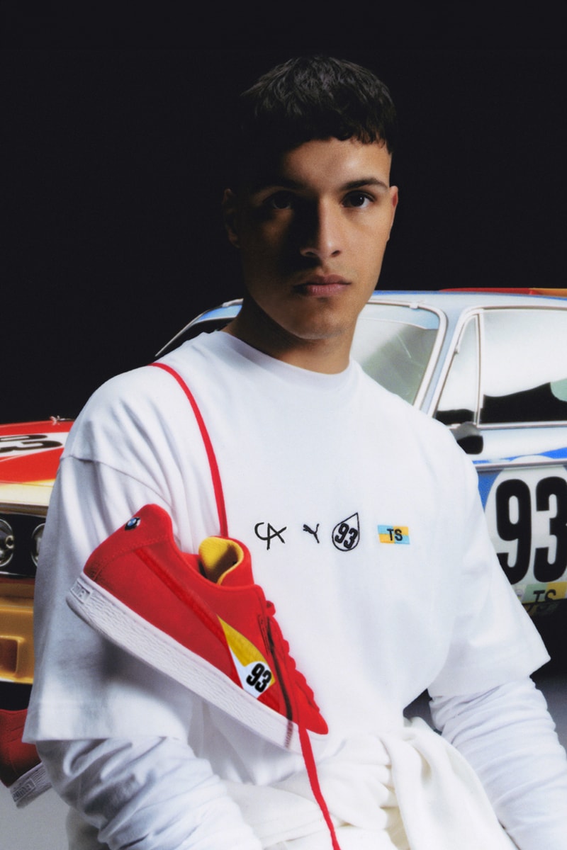puma bmw alexander calder art car capsule collection BMW 3.0 CSL red blue yellow shirt shorts caps suede sneakers