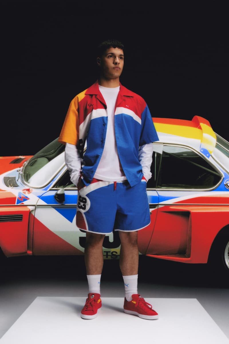 puma bmw alexander calder art car capsule collection BMW 3.0 CSL red blue yellow shirt shorts caps suede sneakers