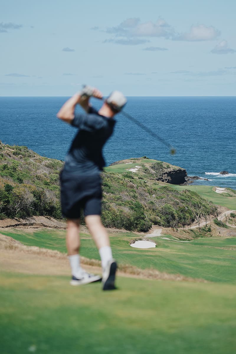 manors golf high summer capsule collection victor cruz josh denzel cabot st lucia shorts polo navy stripes tan