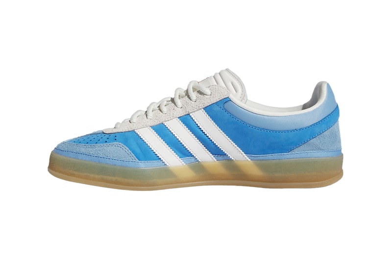 First Look at the Bad Bunny x adidas Gazelle Indoor “San Juan” IF9734  sneaker link release images price color blue ocean waters 
