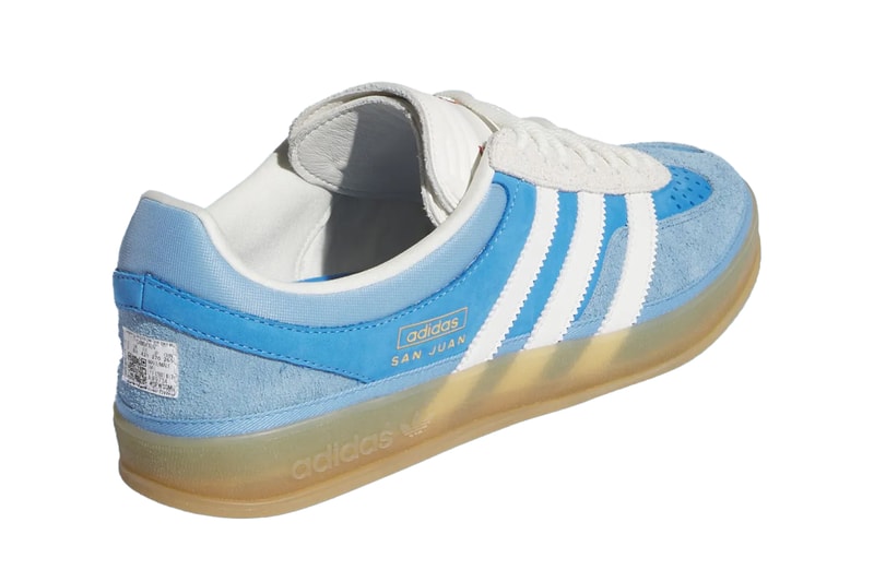 First Look at the Bad Bunny x adidas Gazelle Indoor “San Juan” IF9734  sneaker link release images price color blue ocean waters 