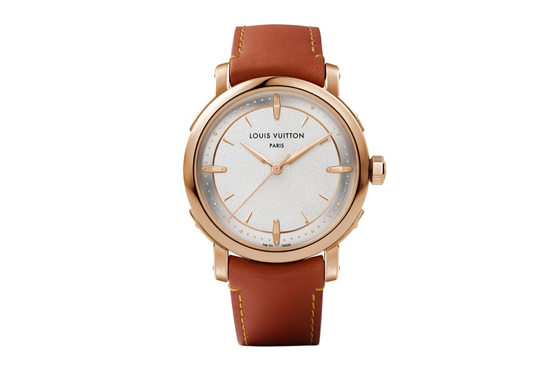 Louis Vuitton Escale Time-Only Watch métiers d’art Collections Info 18-carat rose gold platinum stamped dial onyx  Gibeon meteorite LV trunks brass brackets LFT023 caliber