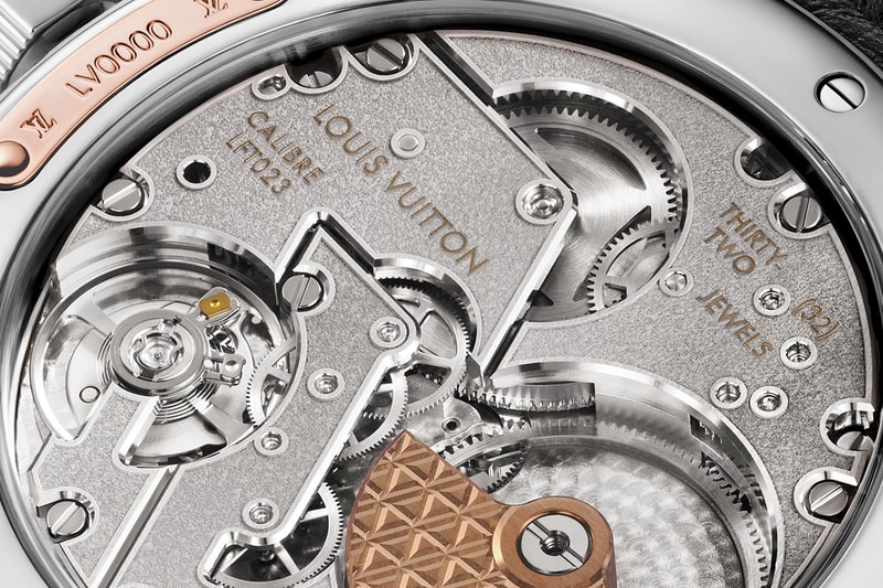 Louis Vuitton Escale Time-Only Watch métiers d’art Collections Info 18-carat rose gold platinum stamped dial onyx  Gibeon meteorite LV trunks brass brackets LFT023 caliber