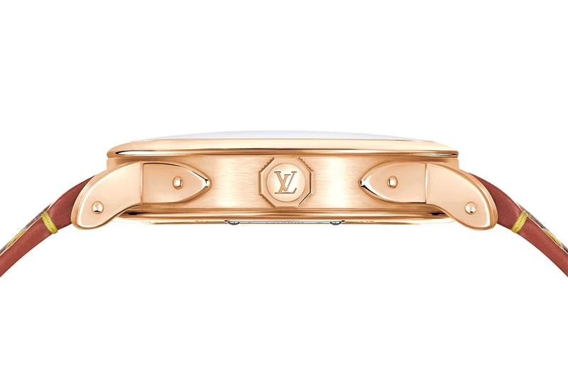 Louis Vuitton Escale Time-Only Watch métiers d’art Collections Info 18-carat rose gold platinum stamped dial onyx  Gibeon meteorite LV trunks brass brackets LFT023 caliber