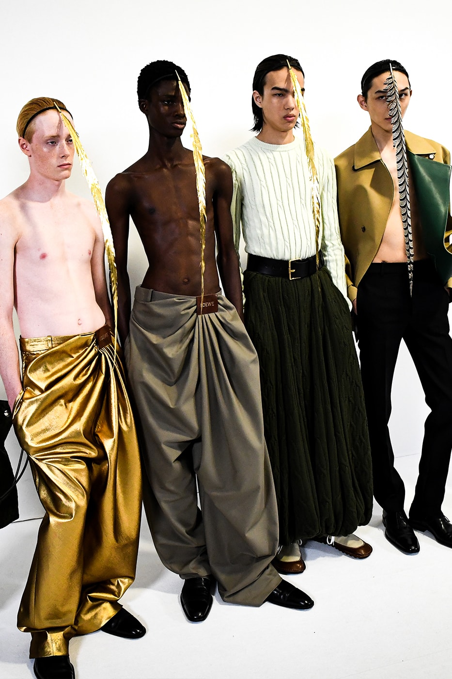 LOEWE SS25 Paris Fashion Week Jonathan Anderson Collection menswear feather radical silhouette opulent lvmh luxury