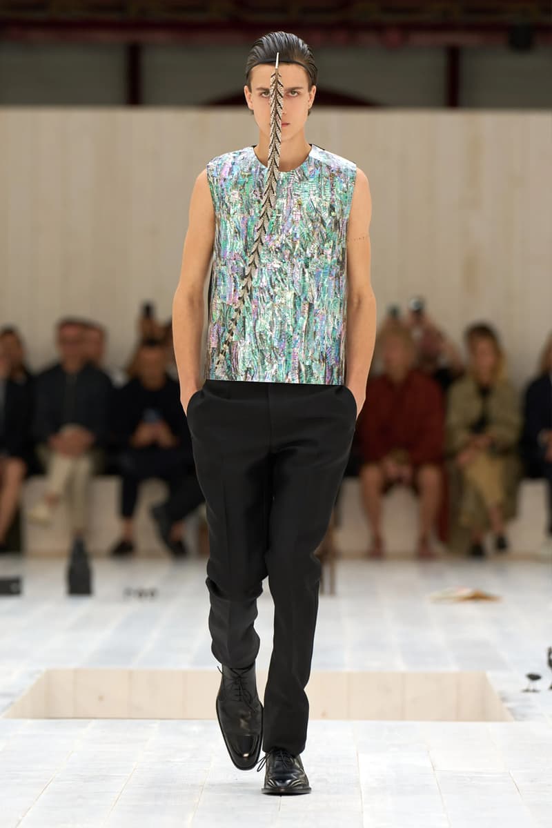 LOEWE SS25 Paris Fashion Week Jonathan Anderson Collection menswear feather radical silhouette opulent lvmh luxury