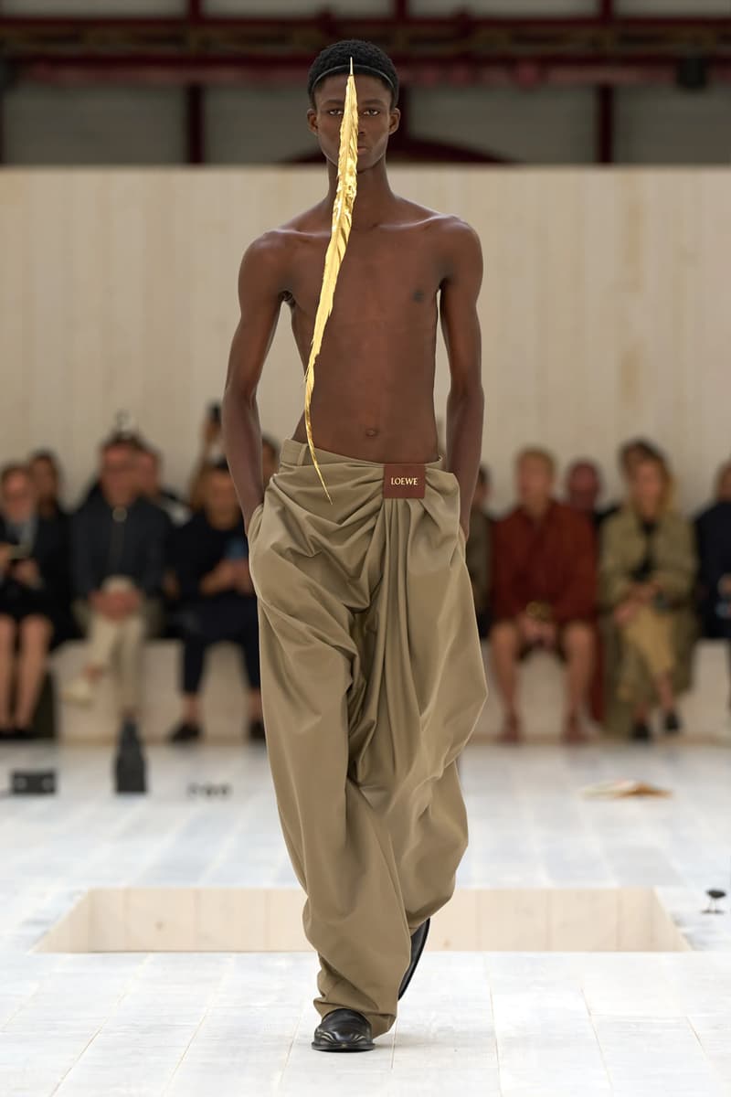 LOEWE SS25 Paris Fashion Week Jonathan Anderson Collection menswear feather radical silhouette opulent lvmh luxury