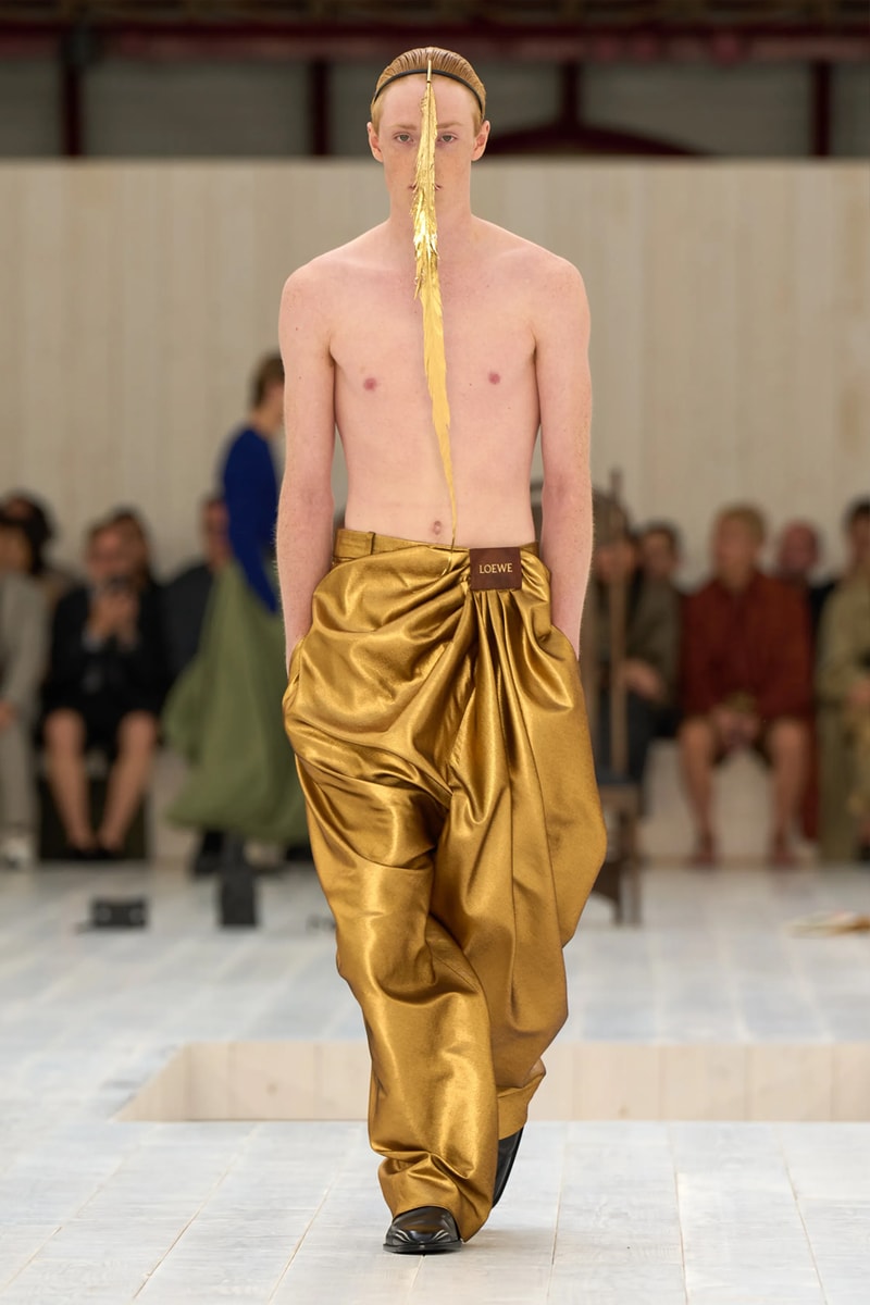 LOEWE SS25 Paris Fashion Week Jonathan Anderson Collection menswear feather radical silhouette opulent lvmh luxury