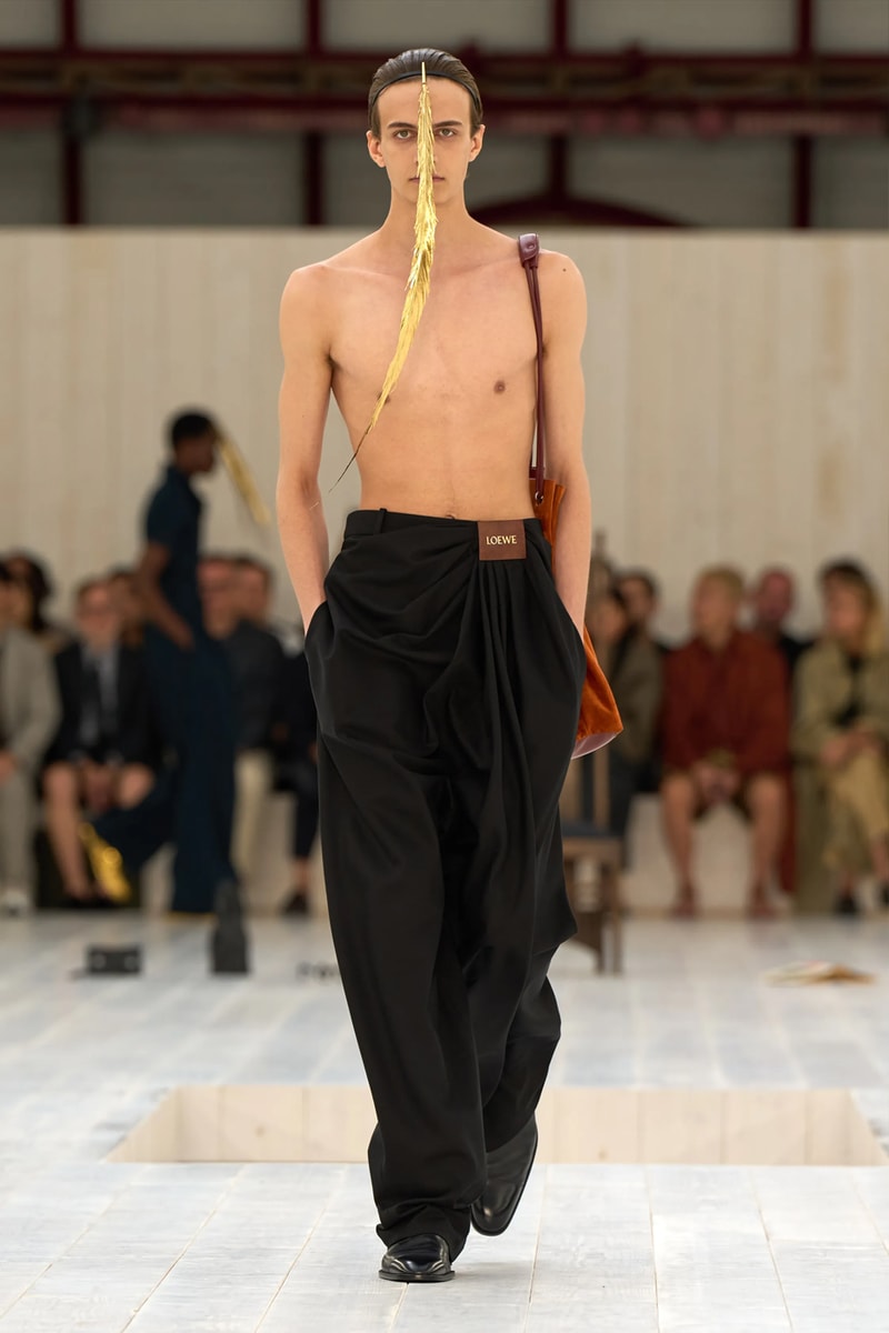 LOEWE SS25 Paris Fashion Week Jonathan Anderson Collection menswear feather radical silhouette opulent lvmh luxury