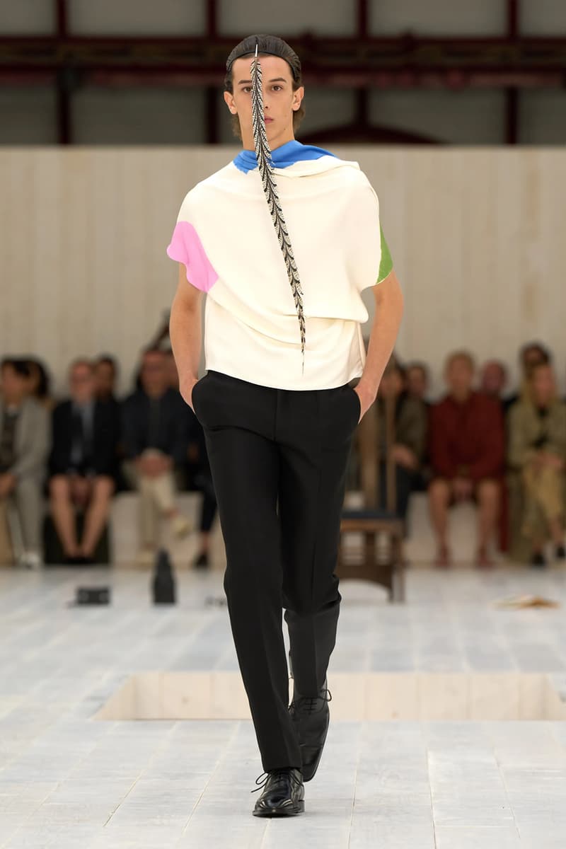 LOEWE SS25 Paris Fashion Week Jonathan Anderson Collection menswear feather radical silhouette opulent lvmh luxury