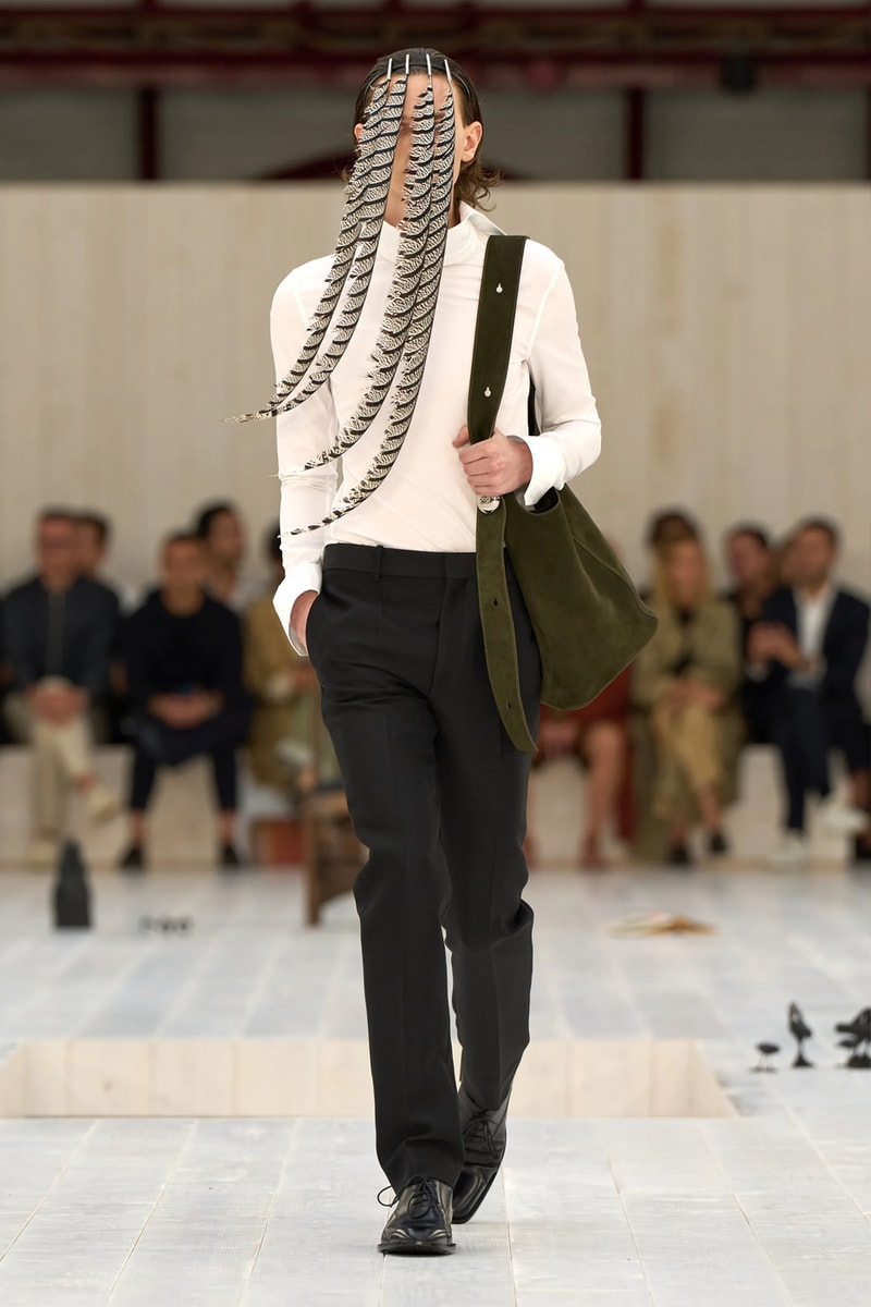 LOEWE SS25 Paris Fashion Week Jonathan Anderson Collection menswear feather radical silhouette opulent lvmh luxury