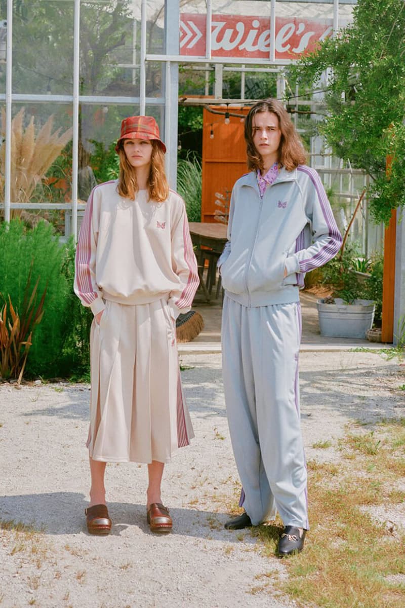 NEEDLES Reveals Striking Spring/Summer 2025 Collection paris release tracksuit fashion week jacket blazer pattern print button pants trouser skirt track suit sweat suit shorts shirt long short sleeve price drop lookbook nepenthes offering presentation capsule japan tokyo new york city nyc drop cop