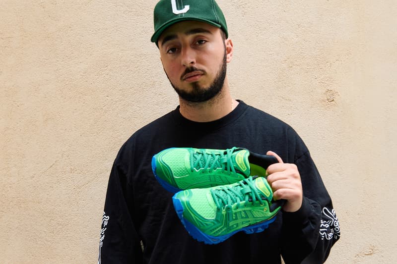 Exclusive Look at ASICS' Upcoming GEL-KAYANO 14 Collaboration With Zack Bia's Field Trip Recordings sneaker electric green and blue 