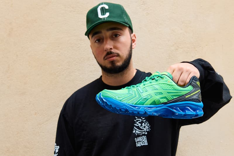 Exclusive Look at ASICS' Upcoming GEL-KAYANO 14 Collaboration With Zack Bia's Field Trip Recordings sneaker electric green and blue 