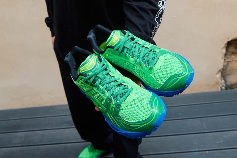 Exclusive Look at ASICS' Upcoming GEL-KAYANO 14 Collaboration With Zack Bia's Field Trip Recordings sneaker electric green and blue 