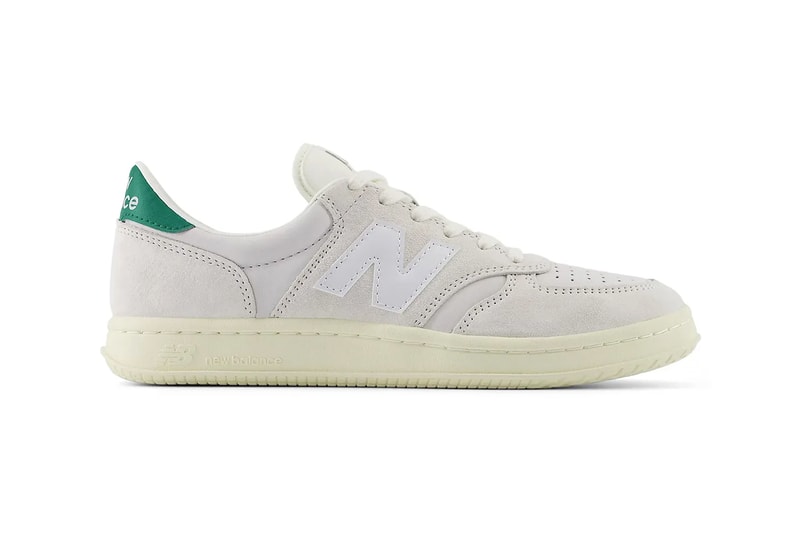 New Balance T500 “Sea Salt/Nori” Release Info retro on-court sneaker style premium pigskin suede nubuck NB logo 