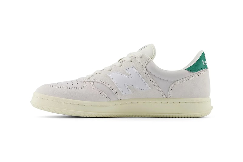 New Balance T500 “Sea Salt/Nori” Release Info retro on-court sneaker style premium pigskin suede nubuck NB logo 
