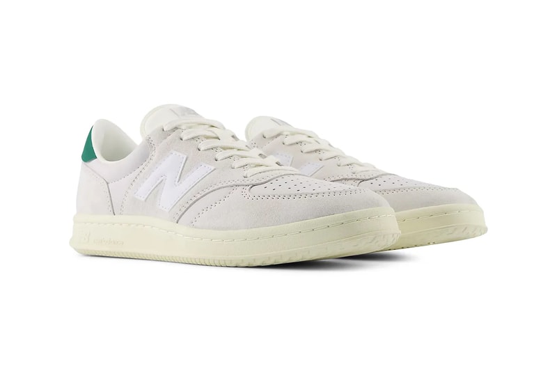 New Balance T500 “Sea Salt/Nori” Release Info retro on-court sneaker style premium pigskin suede nubuck NB logo 