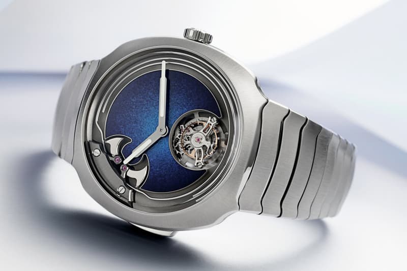 H. Moser & Cie. Streamliner Concept Minute Repeater Tourbillon Blue Enamel Release Info cushion shape case fumé aqua blue hammered Grand Feu enamel dial HMC 905 caliber