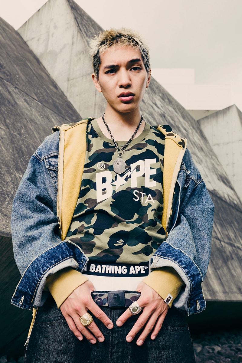 BAPE's FW24 Takes on a "Subculture Aesthetic"colleciton hip hop Marbling Camo, Lux Sport Pattern, Floral Camo, STA Houndstooth Pattern, Japanese Tattoo Camo 20th anniversary of the shark full zip
