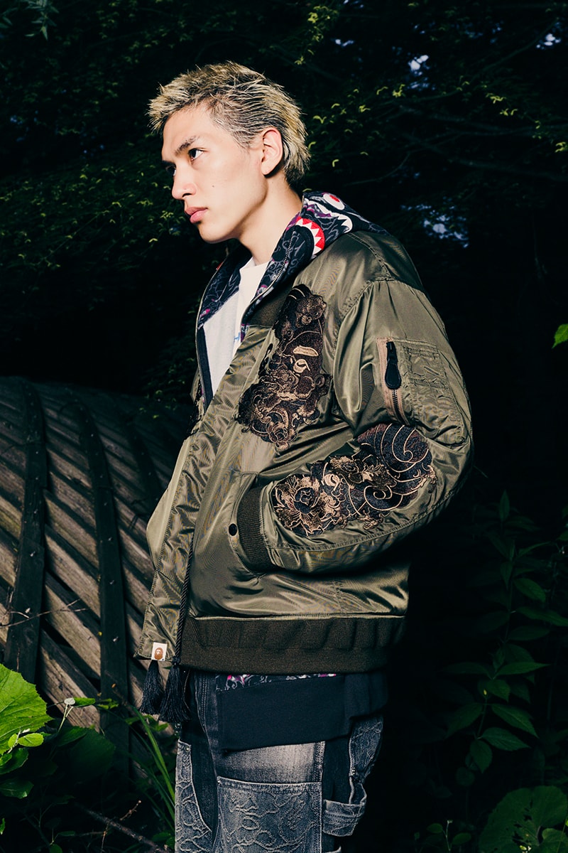 BAPE's FW24 Takes on a "Subculture Aesthetic"colleciton hip hop Marbling Camo, Lux Sport Pattern, Floral Camo, STA Houndstooth Pattern, Japanese Tattoo Camo 20th anniversary of the shark full zip