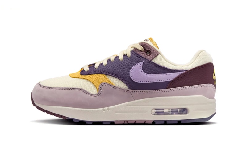 Nike Air Max 1 '87 "Hydrangeas/Dark Raisin" HQ4051-500 Dark Raisin/Hydrangeas-Light Violet Ore release info purple air max day retro leather comfortable everyday shoes 
