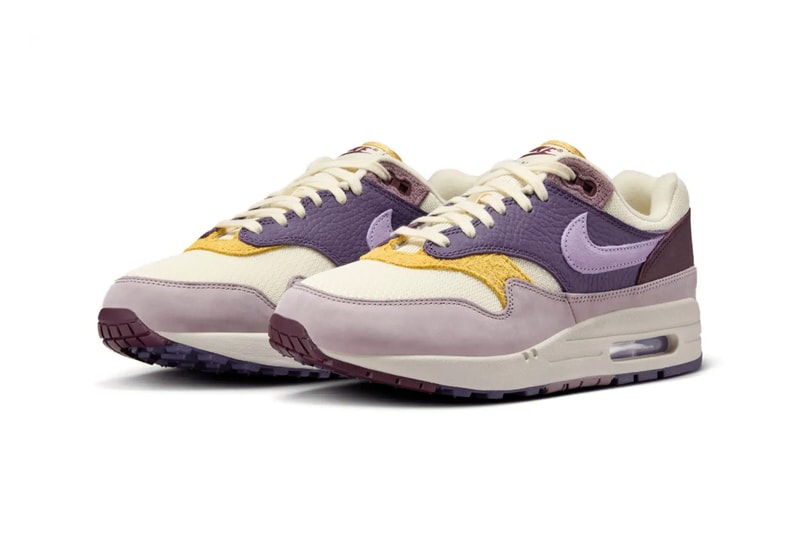 Nike Air Max 1 '87 "Hydrangeas/Dark Raisin" HQ4051-500 Dark Raisin/Hydrangeas-Light Violet Ore release info purple air max day retro leather comfortable everyday shoes 