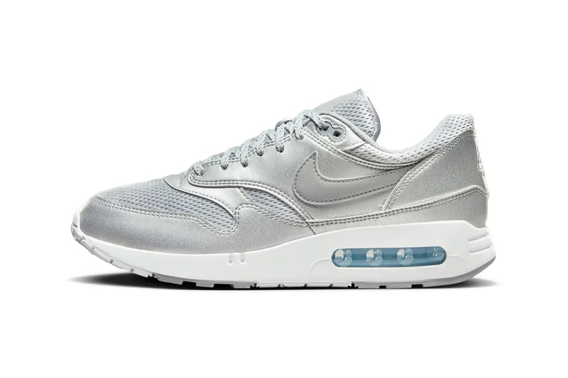 Official Look at the Nike Air Max 1 '86 in "Metallic Silver" Cool Grey/Light Smoke Grey-White-Metallic Silver FV7477-002 retro futuristic sneaker icy translucent sole swoosh air max day